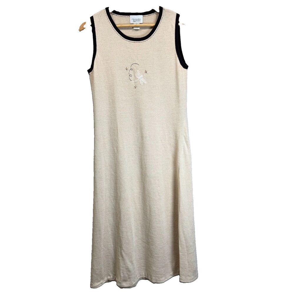 Christopher & Banks Womens Size M Sleeveless Ramie Knit Beige Maxi Dress Vintage